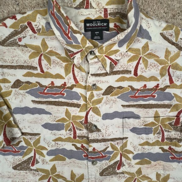 Woolrich Button Up Shirt Mens Large Multicolor Short Sleeve Palm Tree Beach - Picture 1 of 9